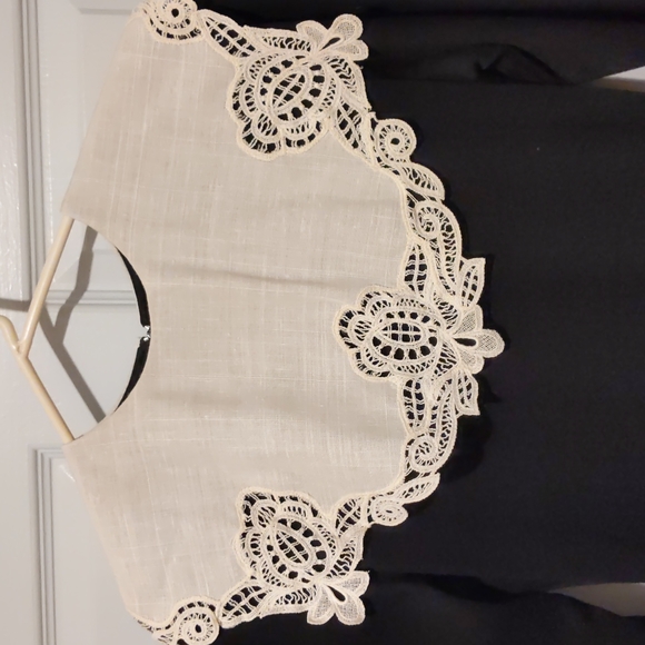 ambria black dress w/white collar, sz 10, midi, cotton blend, long-sl, full skir - Picture 3 of 4